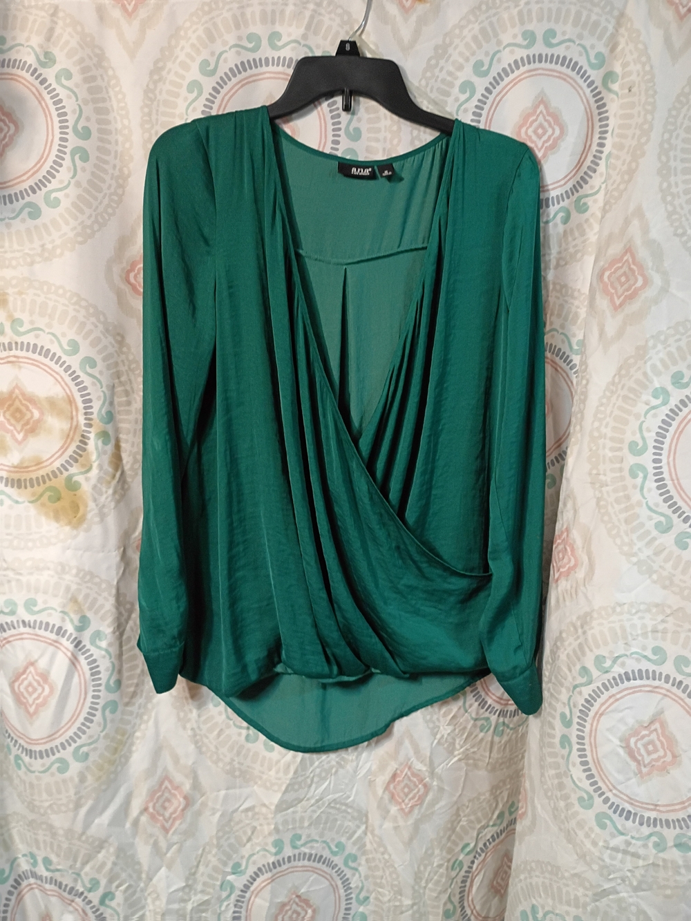 Draped V-Neck Blouse in Emerald Green
